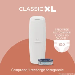 Angelcare                    Poubelle à couches Classic XL avec 1 recharge    Blanc