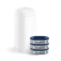 Angelcare Starter Pack Poubelle à couches Dress Up+ 3 recharges octogonales Blanc