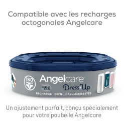 Angelcare                    Starter Pack Poubelle à couches Dress Up+ 3 recharges octogonales    Blanc