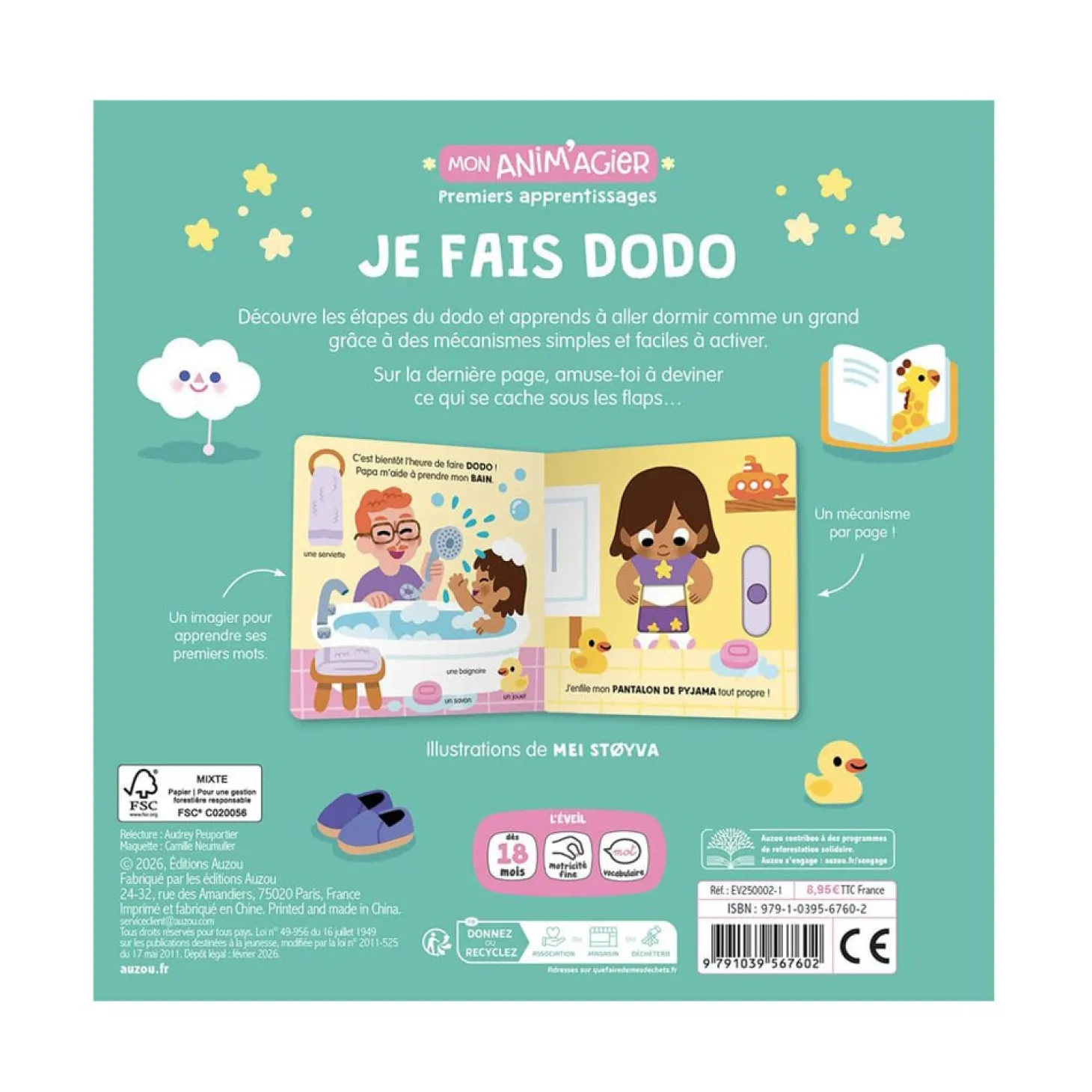 Auzou Livre Premiers Apprentissages Je Fais Dodo Multicolore