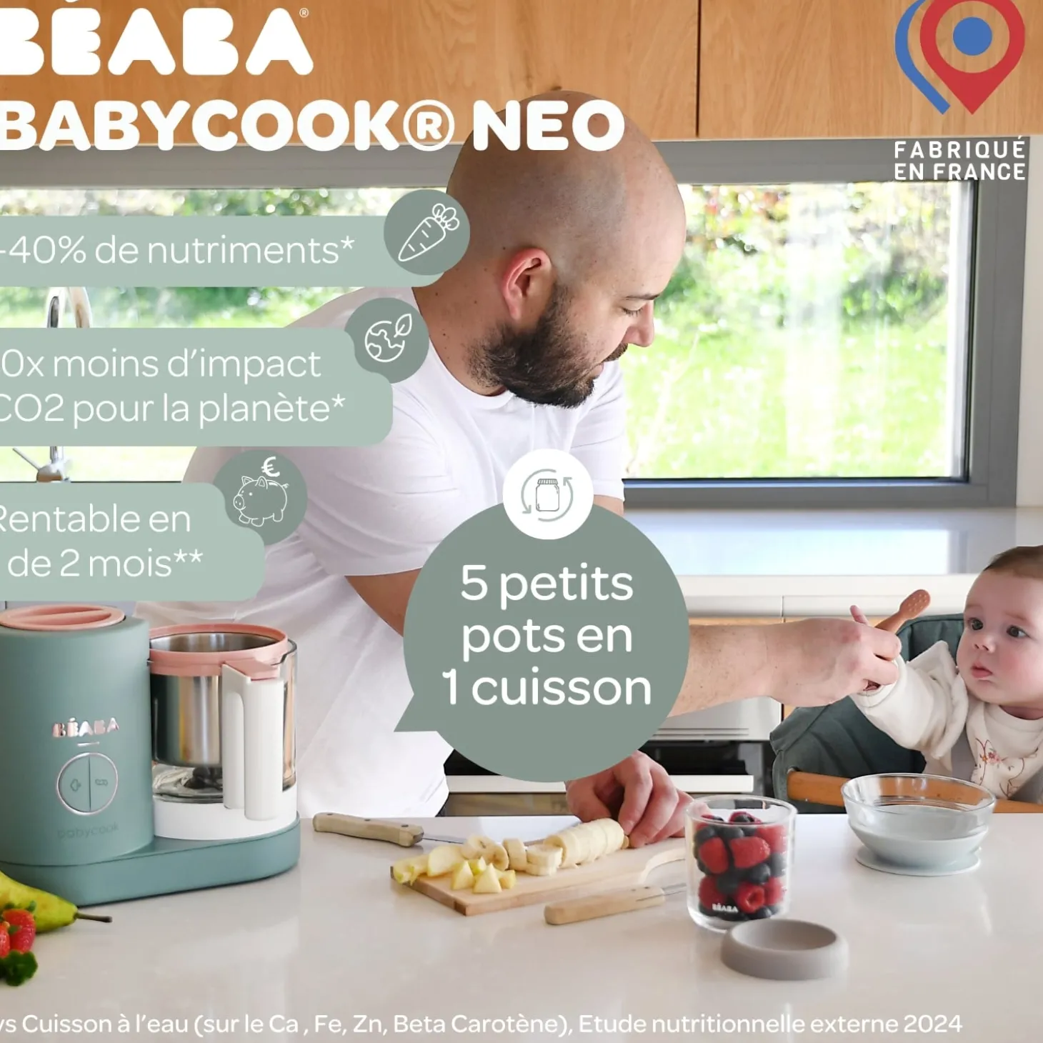Béaba Babycook Néo Robot Bébé 6 en 1, Made in France Eucalyptus