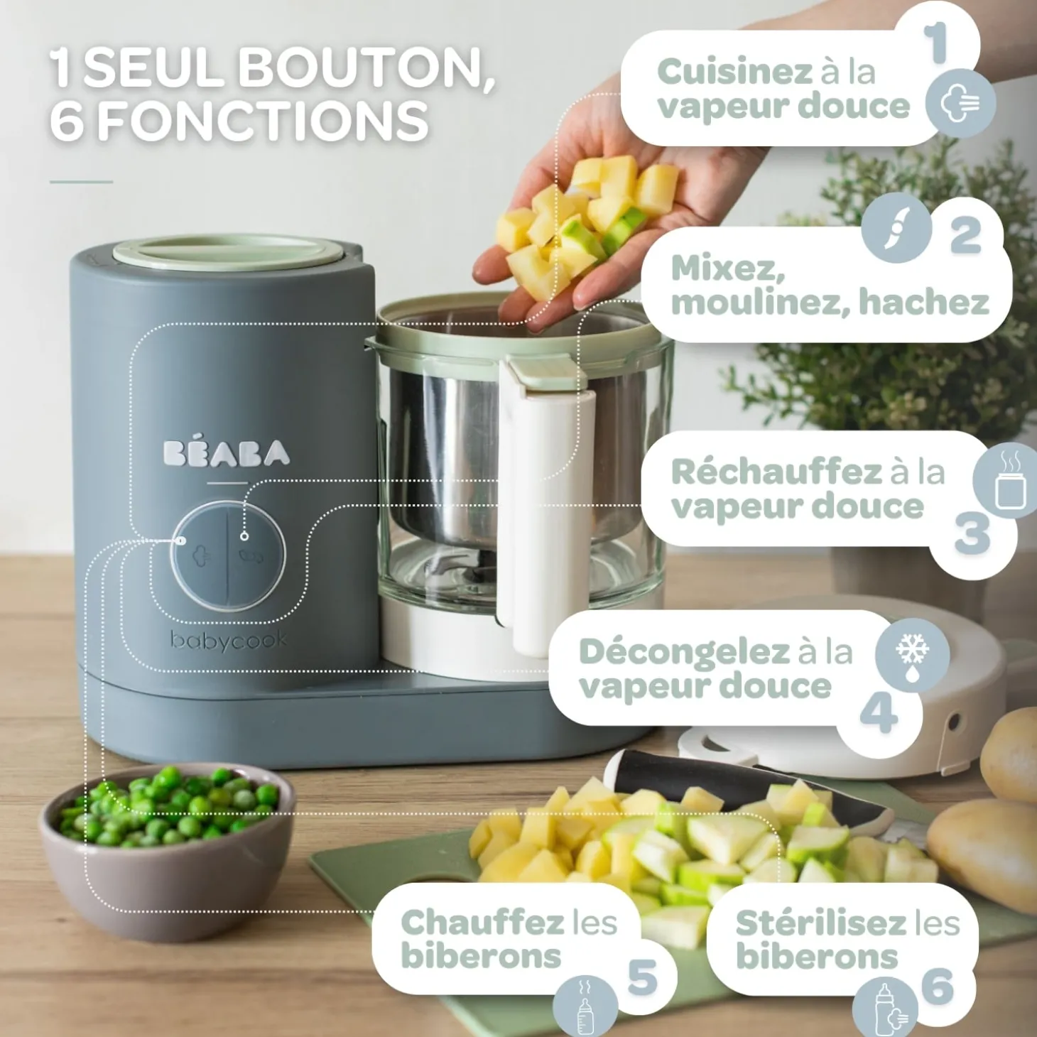 Béaba Babycook Néo Robot Bébé 6 en 1, Made in France Gris Mineral
