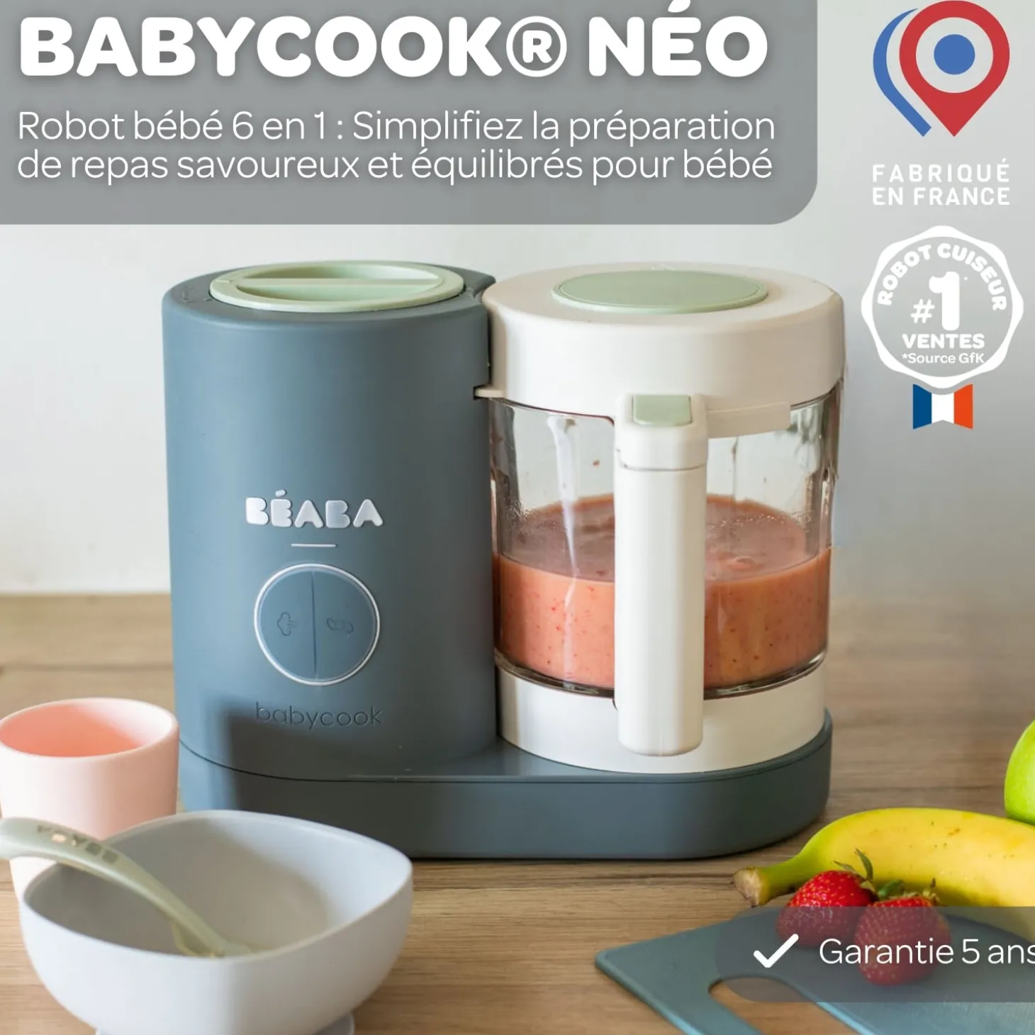 Béaba Babycook Néo Robot Bébé 6 en 1, Made in France Gris Mineral