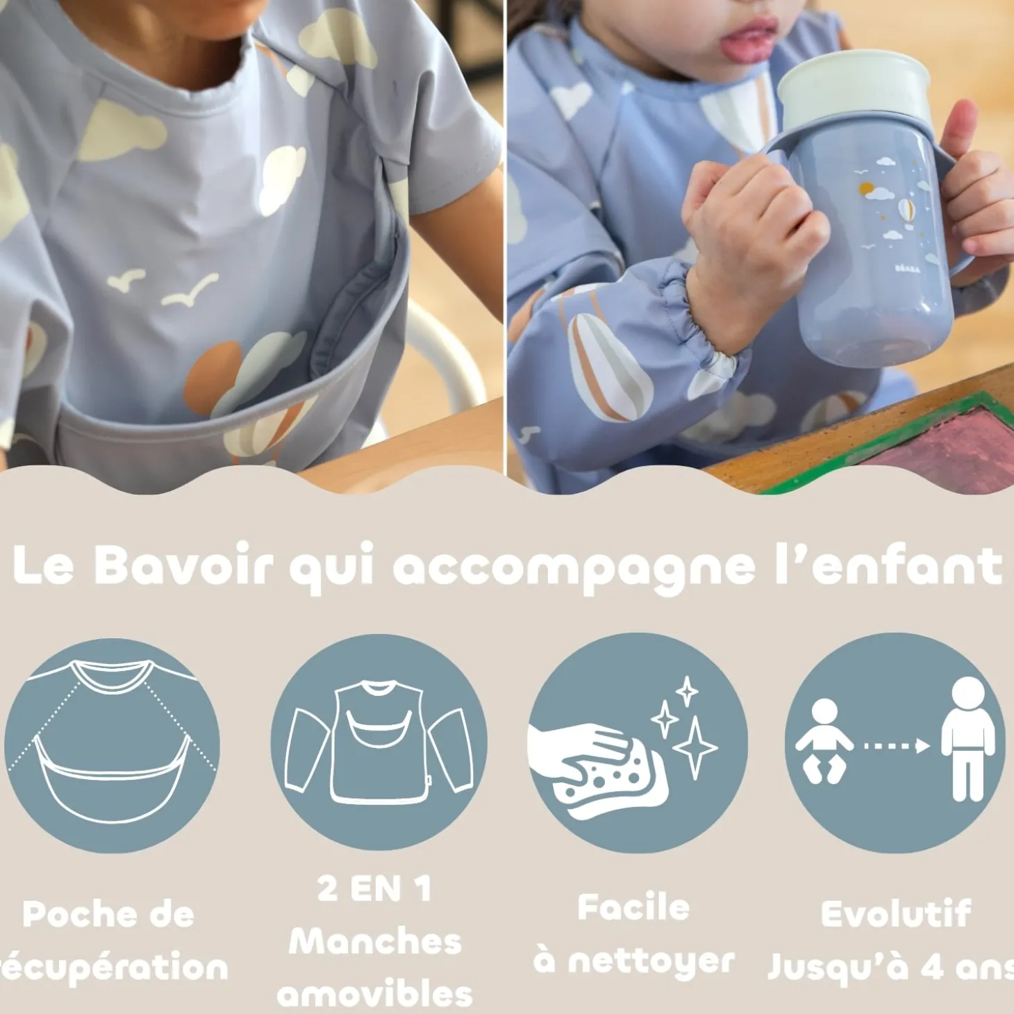 Béaba Bavoir à Manches Évolutif et 2en1 Adventure