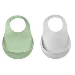 Béaba                    2 bavoirs silicone    Light Mist/Sage Green