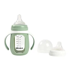 Béaba Biberon d'apprentissage 2 en 1 en verre Vert sauge
