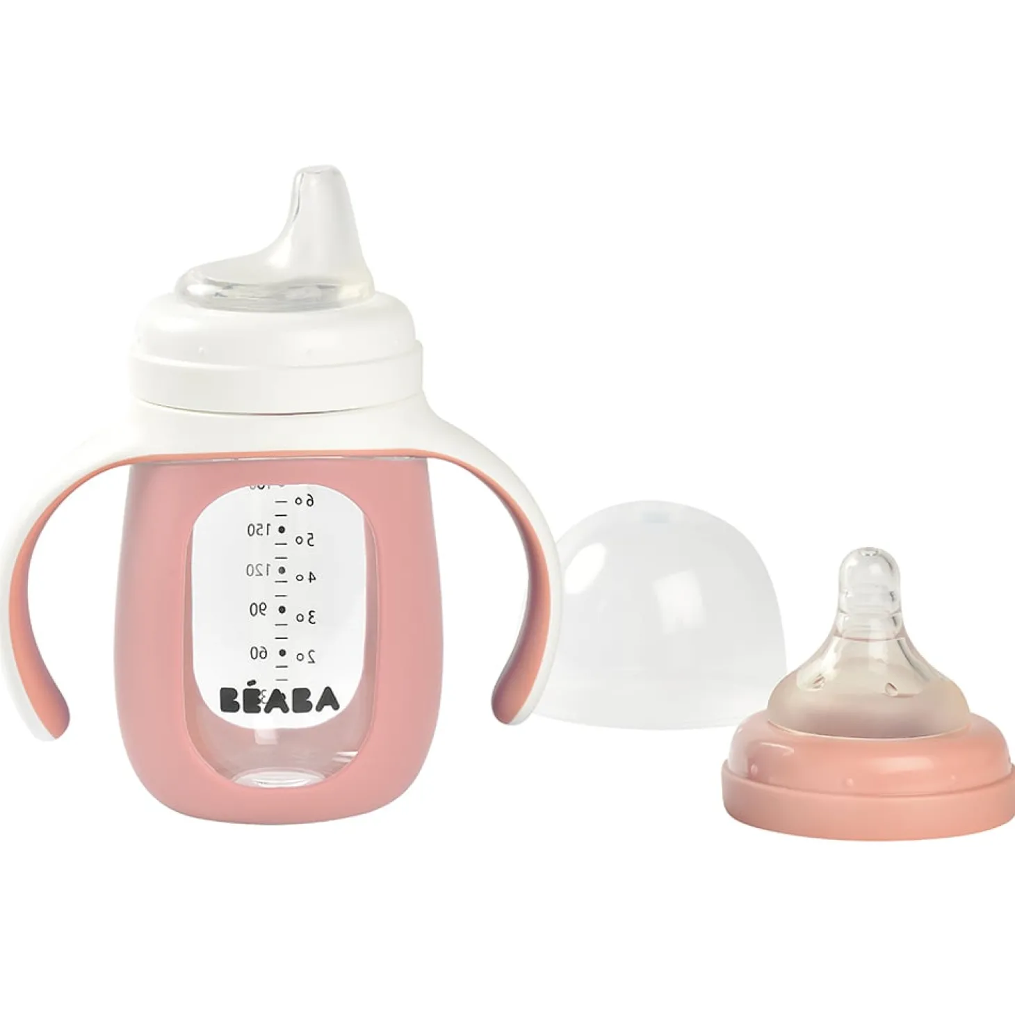Béaba Biberon d'apprentissage 2 en 1 en verre Old Pink 210 ml