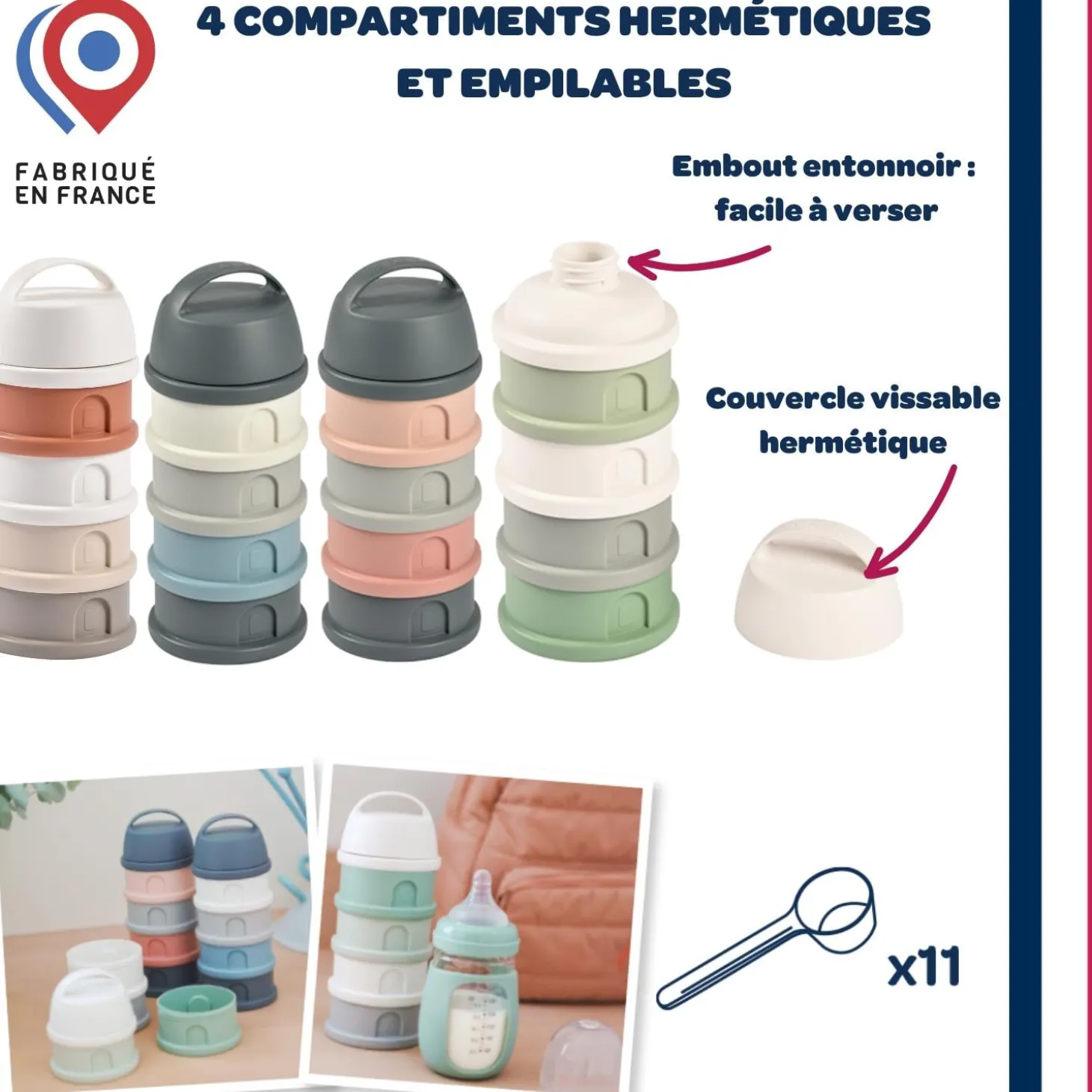 Béaba Boîte doseuse 4 compartiments Cotton White/Terracotta