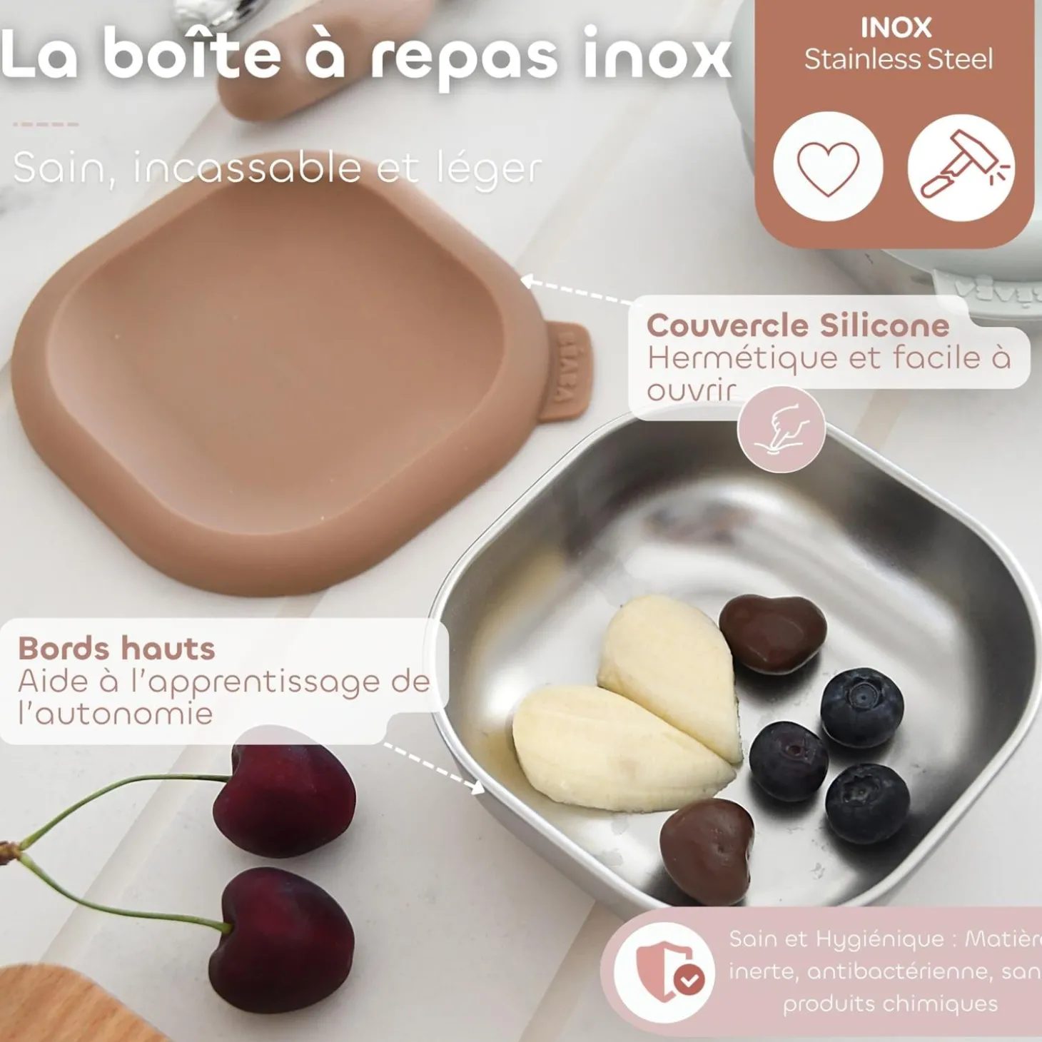 Béaba Boîtes Repas Inox Multi-Usage x3 Natural Set