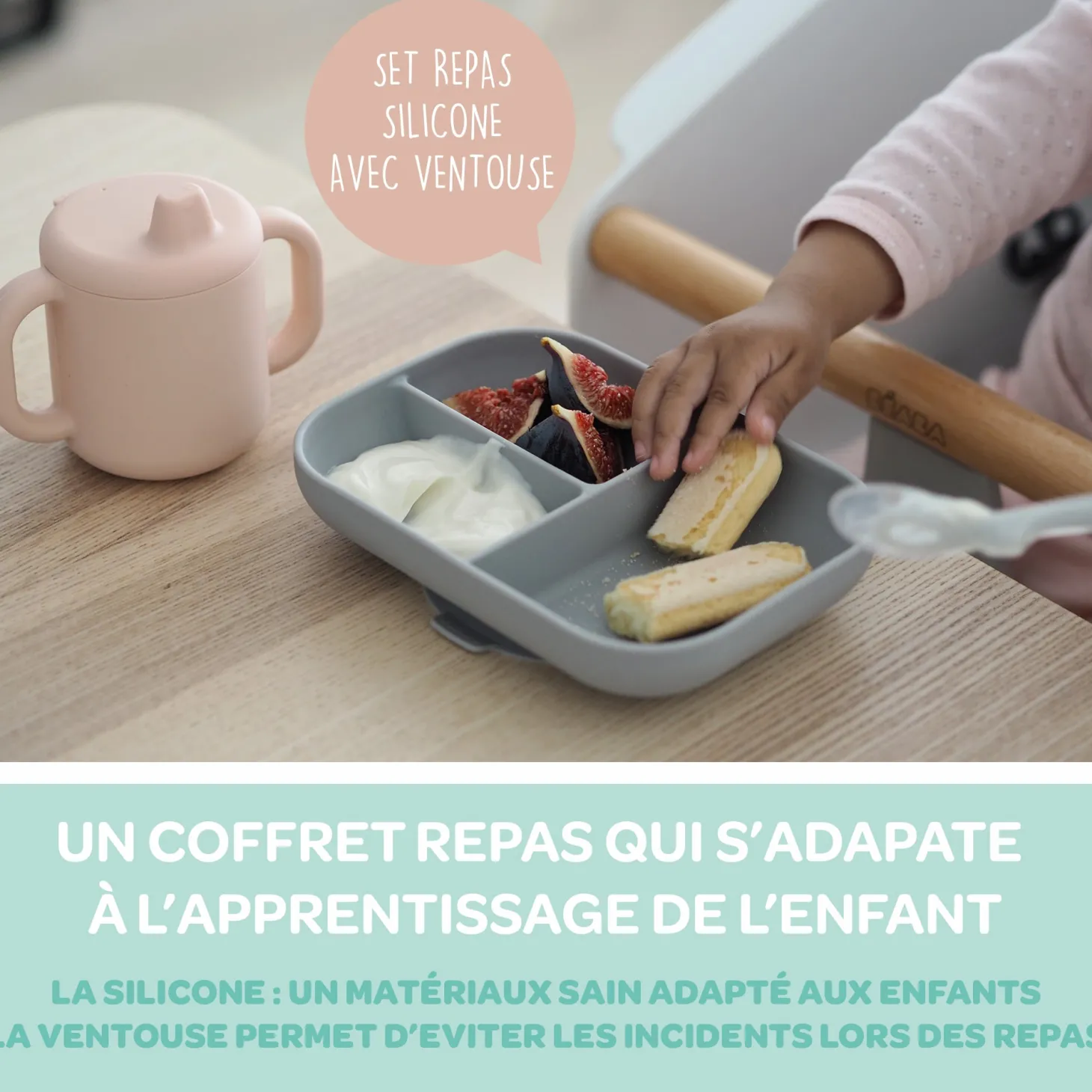 Béaba Coffret repas d'apprentissage en silicone Pink 8 mois+