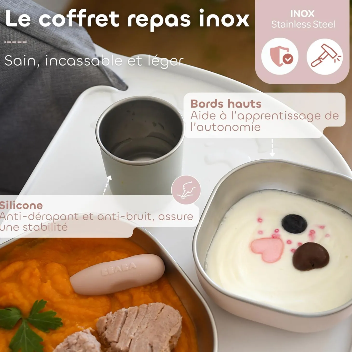 Béaba Coffret Repas Inox 3 Pièces Barbe A Papa