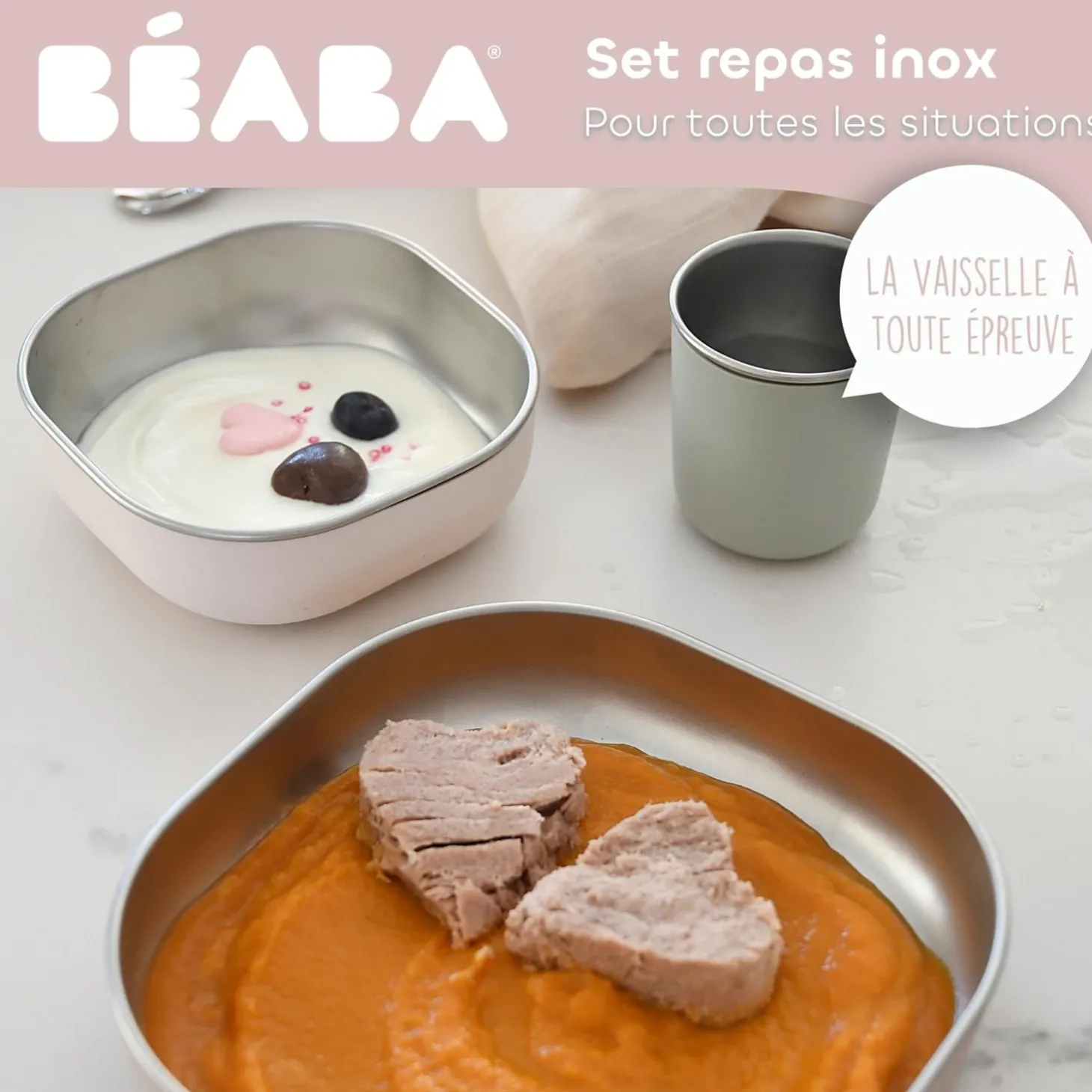 Béaba Coffret Repas Inox 3 Pièces Barbe A Papa