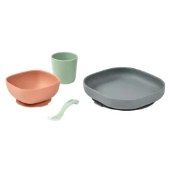 Béaba                    Coffret Repas Silicone 4 pièces    Minéral