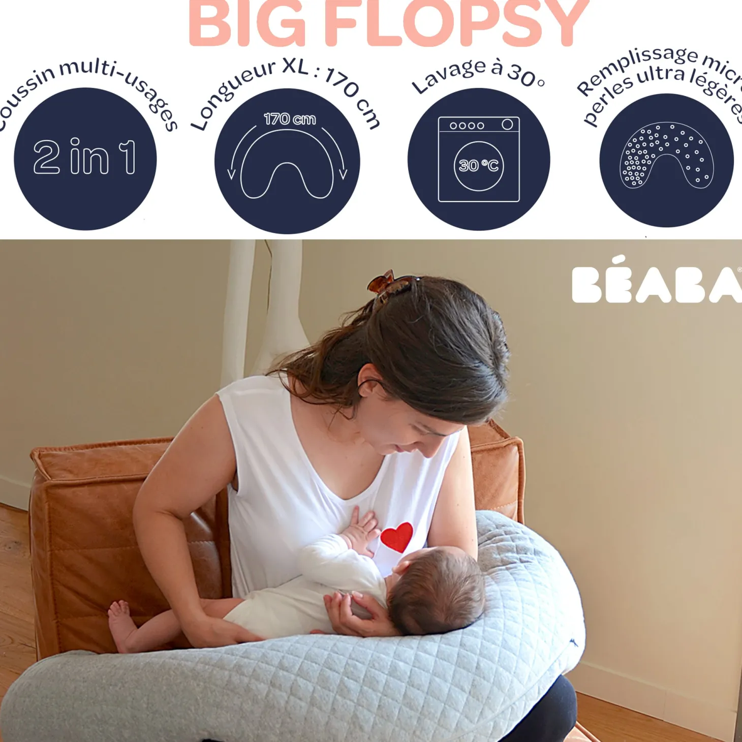 Béaba Coussin d'allaitement Big Flopsy Gris Chiné