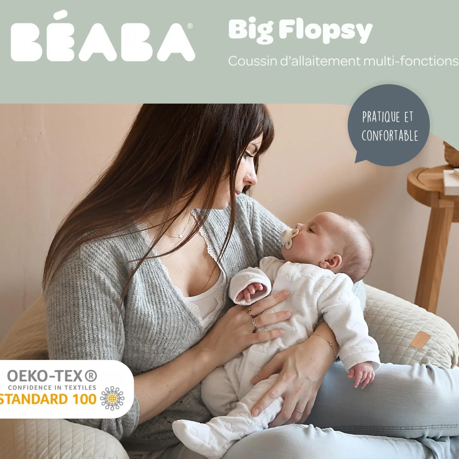Béaba Coussin d'allaitement Big Flopsy Fleur de coton Lin