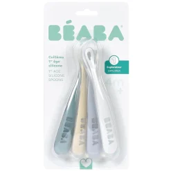 Béaba                    Lot de 4 cuillères silicone 1er âge      Galet / Pebble