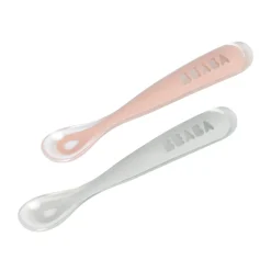 Béaba                    Lot de 2 cuillères silicone 1er âge avec boite    Duo Barbe à papa / Guimauve