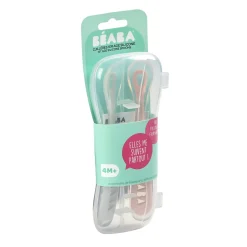 Béaba                    Lot de 2 cuillères silicone 1er âge avec boite    Duo Barbe à papa / Guimauve