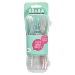 Béaba                    Lot de 2 cuillères silicone 1er âge avec boite    Duo Barbe à papa / Guimauve