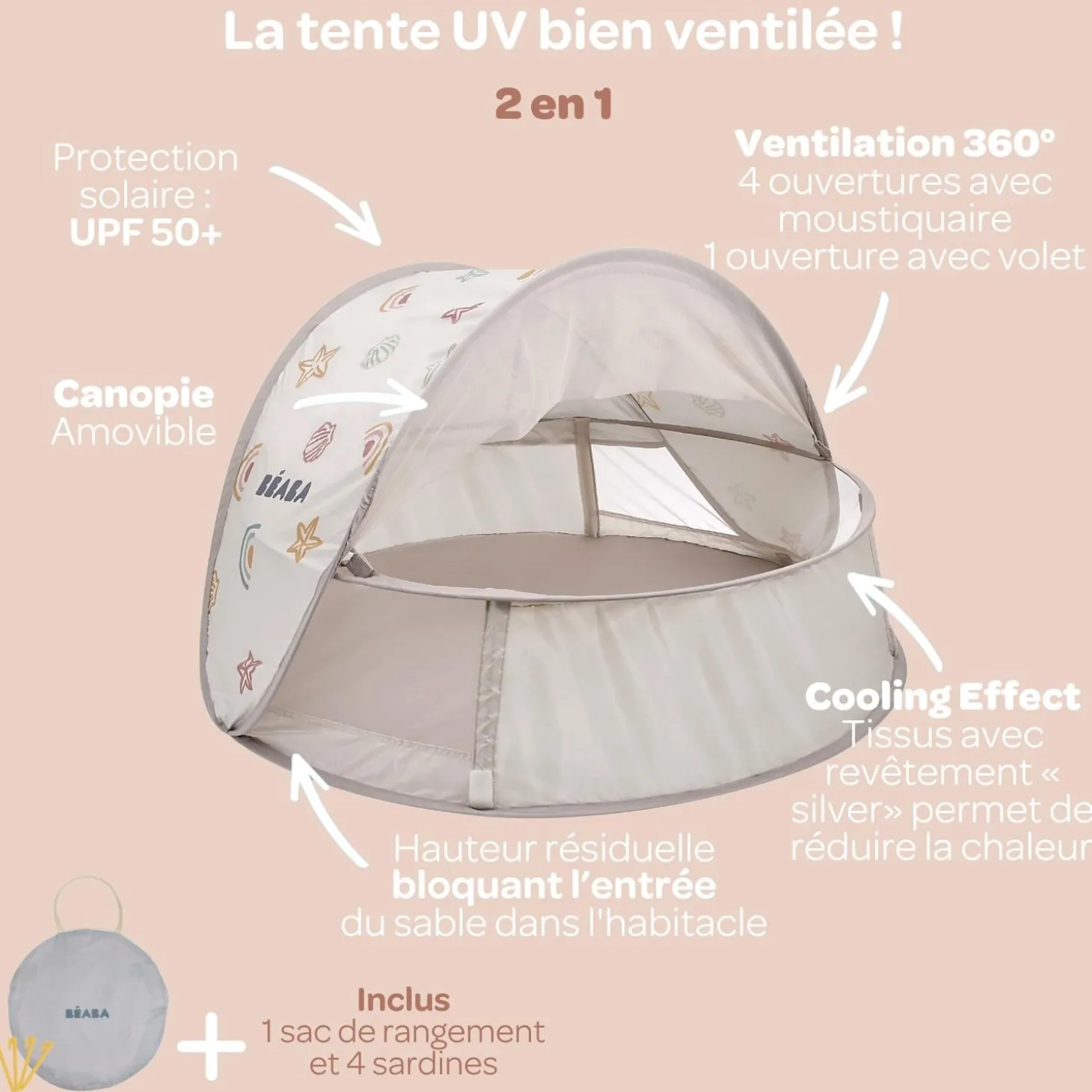 Béaba Tente Anti Uv Breezynest Clay Earth 0-24 mois