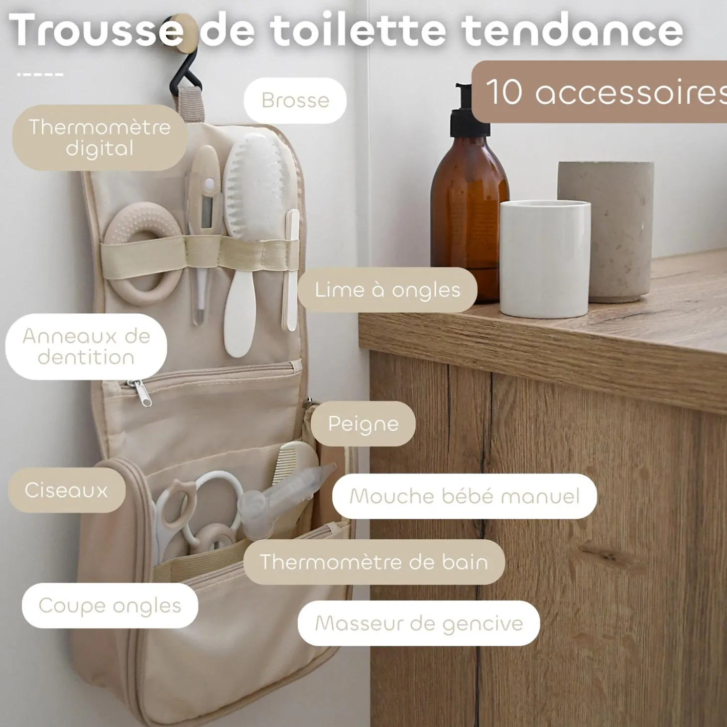 Béaba Trousse de Toilette Nomade 10 Accessoires Clay Earth
