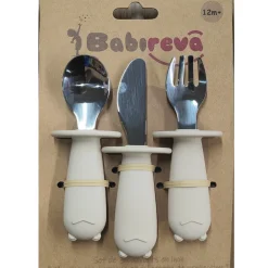 Babireva Set de 3 couverts inox avec colerette de protection Sable
