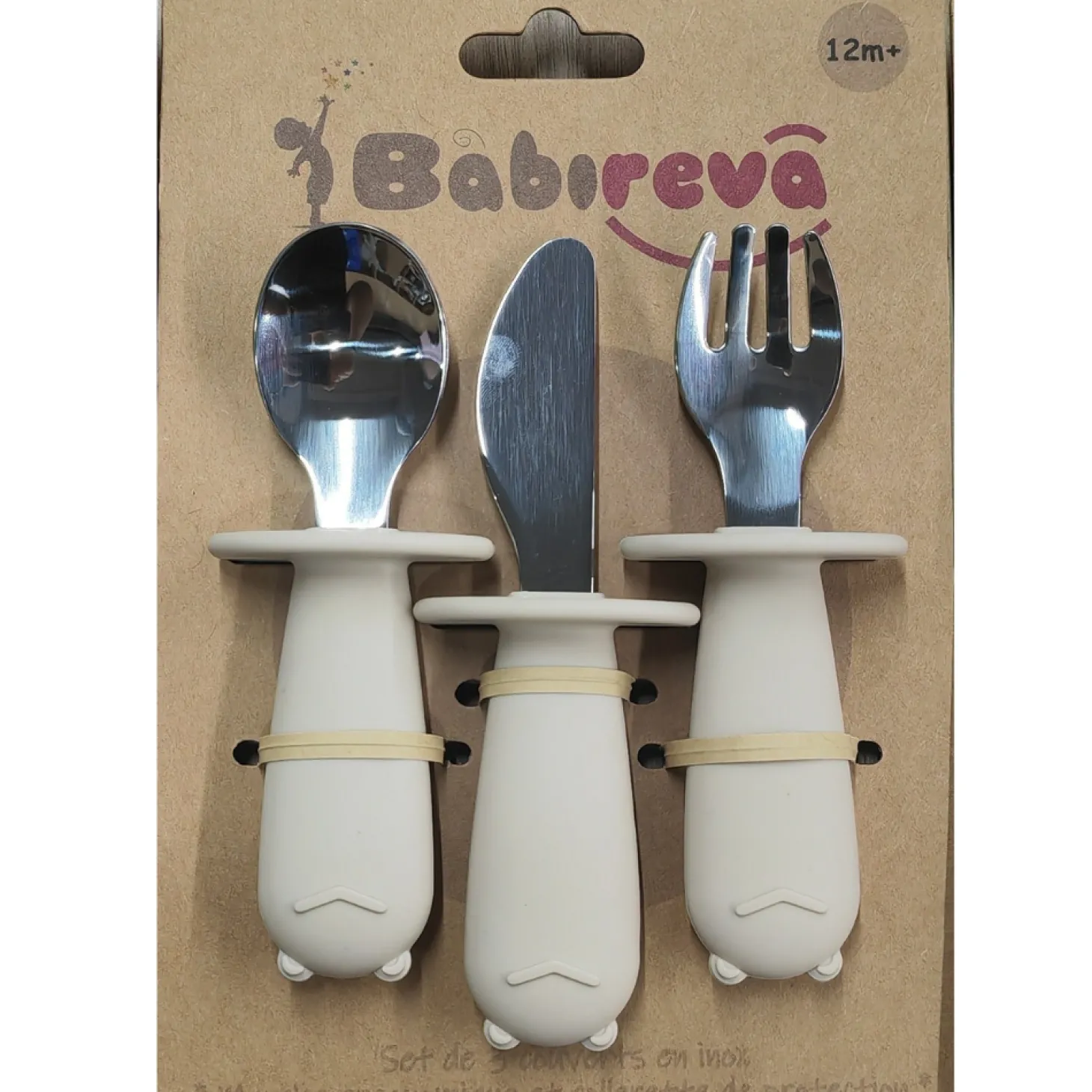 Babireva Set de 3 couverts inox avec colerette de protection Sable