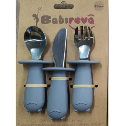 Babireva                    Set de 3 couverts inox avec colerette de protection    Gris