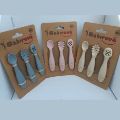 Babireva Set de 3 cuillères d'apprentissage en silicone Sable