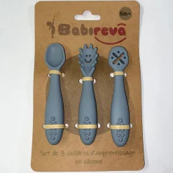 Babireva                    Set de 3 cuillères d'apprentissage en silicone    Gris