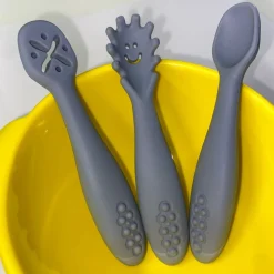 Babireva                    Set de 3 cuillères d'apprentissage en silicone    Gris