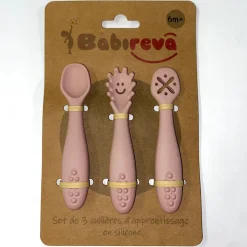 Babireva                    Set de 3 cuillères d'apprentissage en silicone    Rose