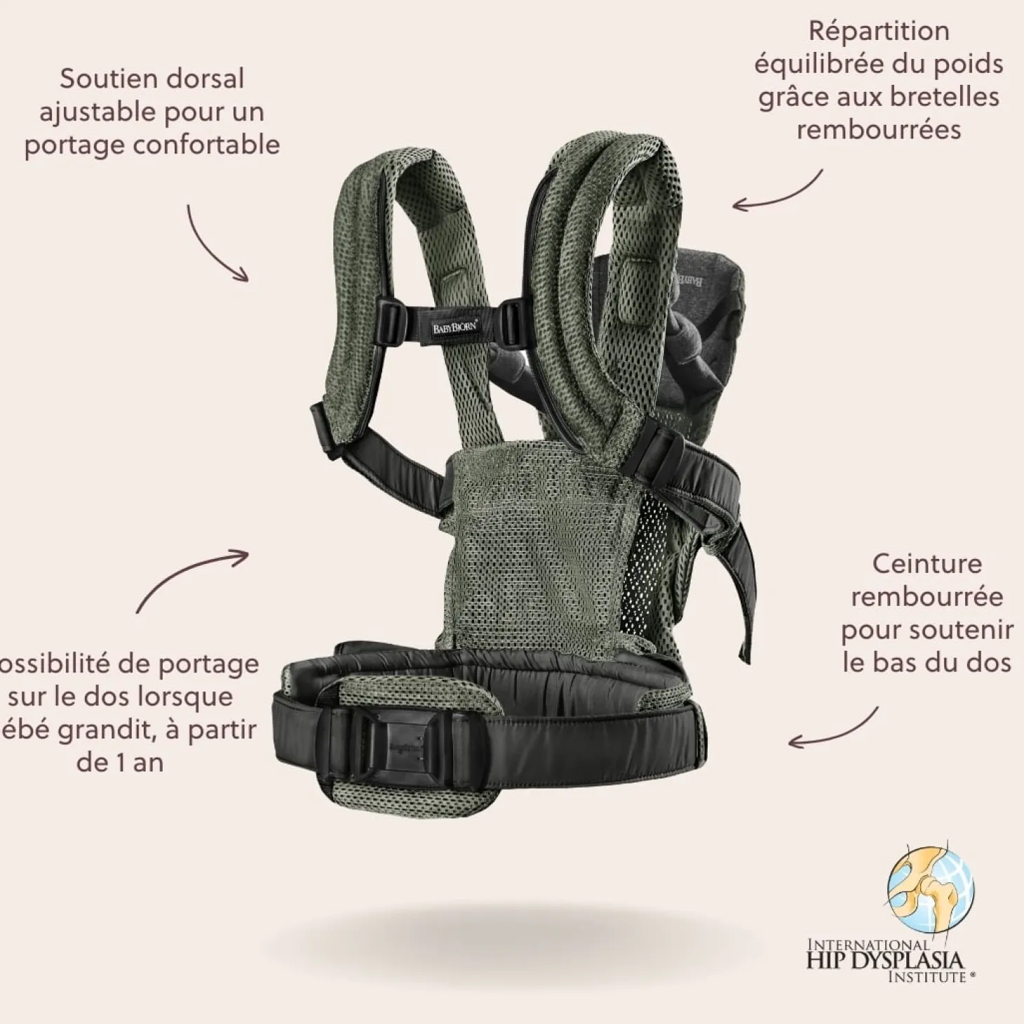 BabyBjörn Porte-bébé Harmony Mesh 3D Vert Foncé