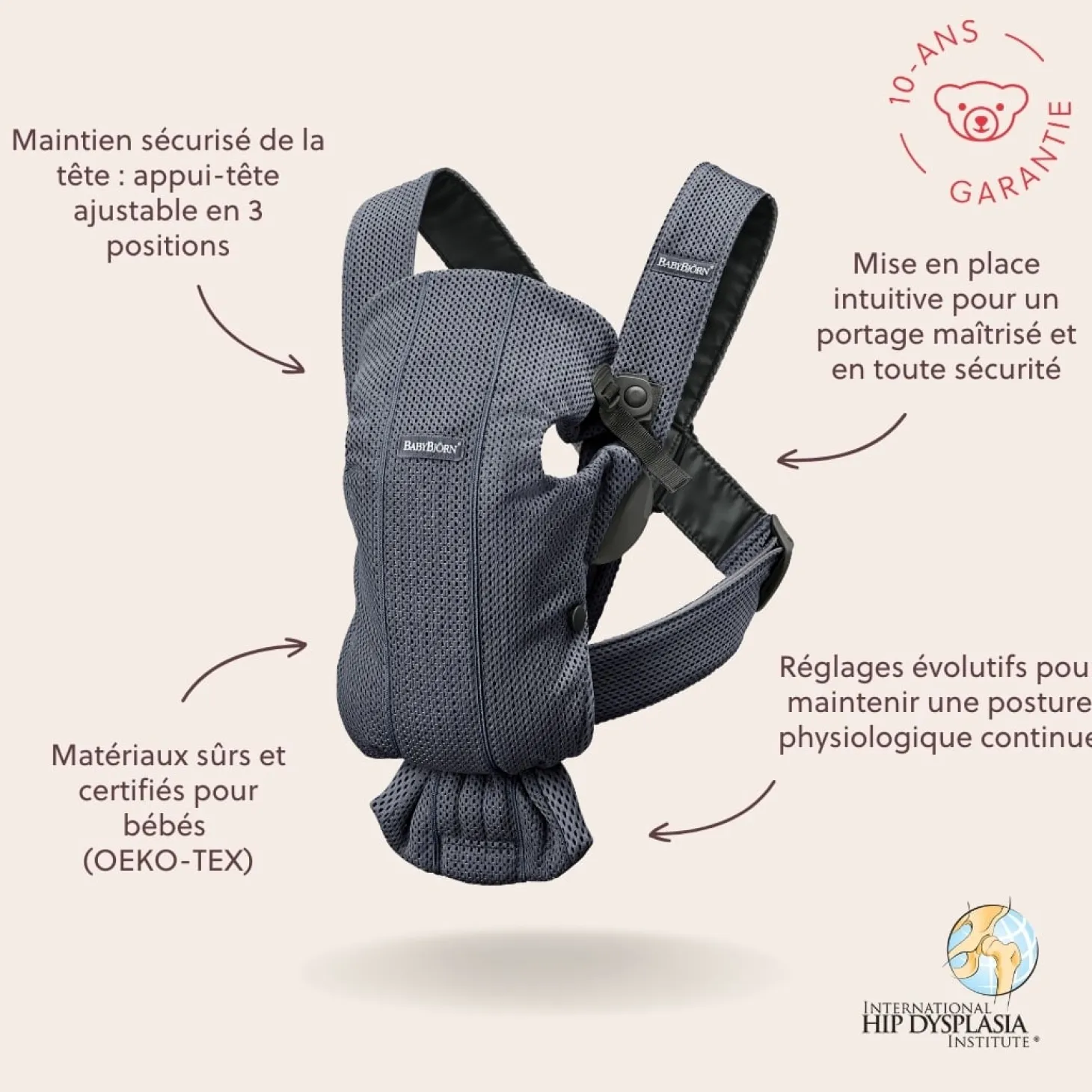 BabyBjörn Porte-bébé Mini Anthracite, Mesh 3D