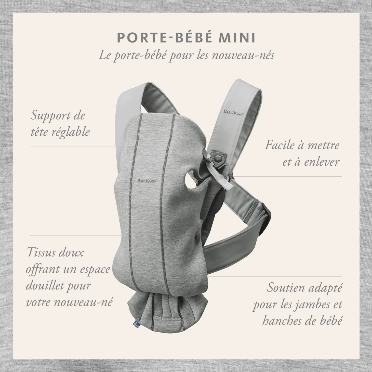 BabyBjörn Porte-bébé Mini Jersey Gris Charbon, Jersey 3D