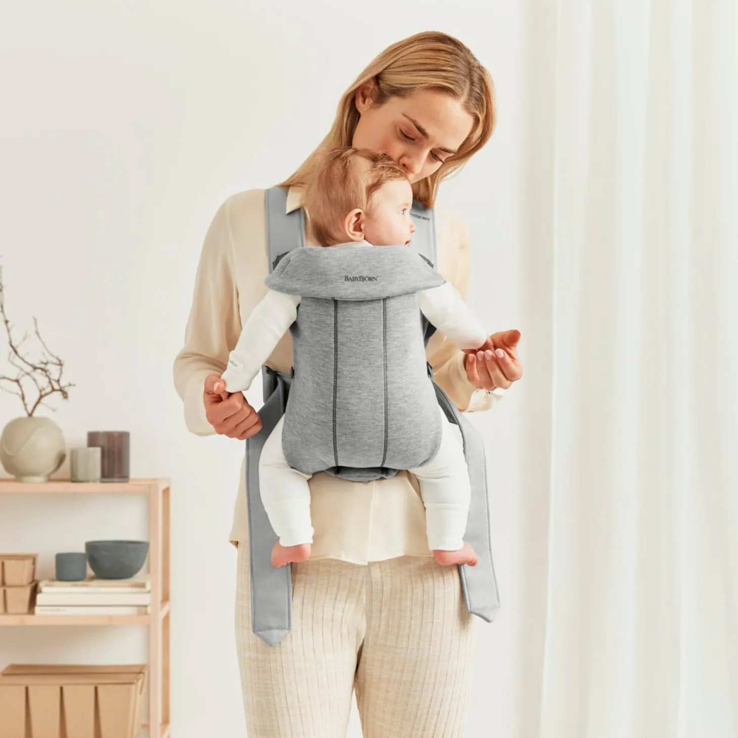 BabyBjörn Porte-bébé Mini Jersey Gris Clair, Jersey 3D