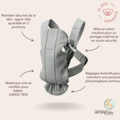 BabyBjörn Porte-bébé Mini Jersey Gris Clair, Jersey 3D