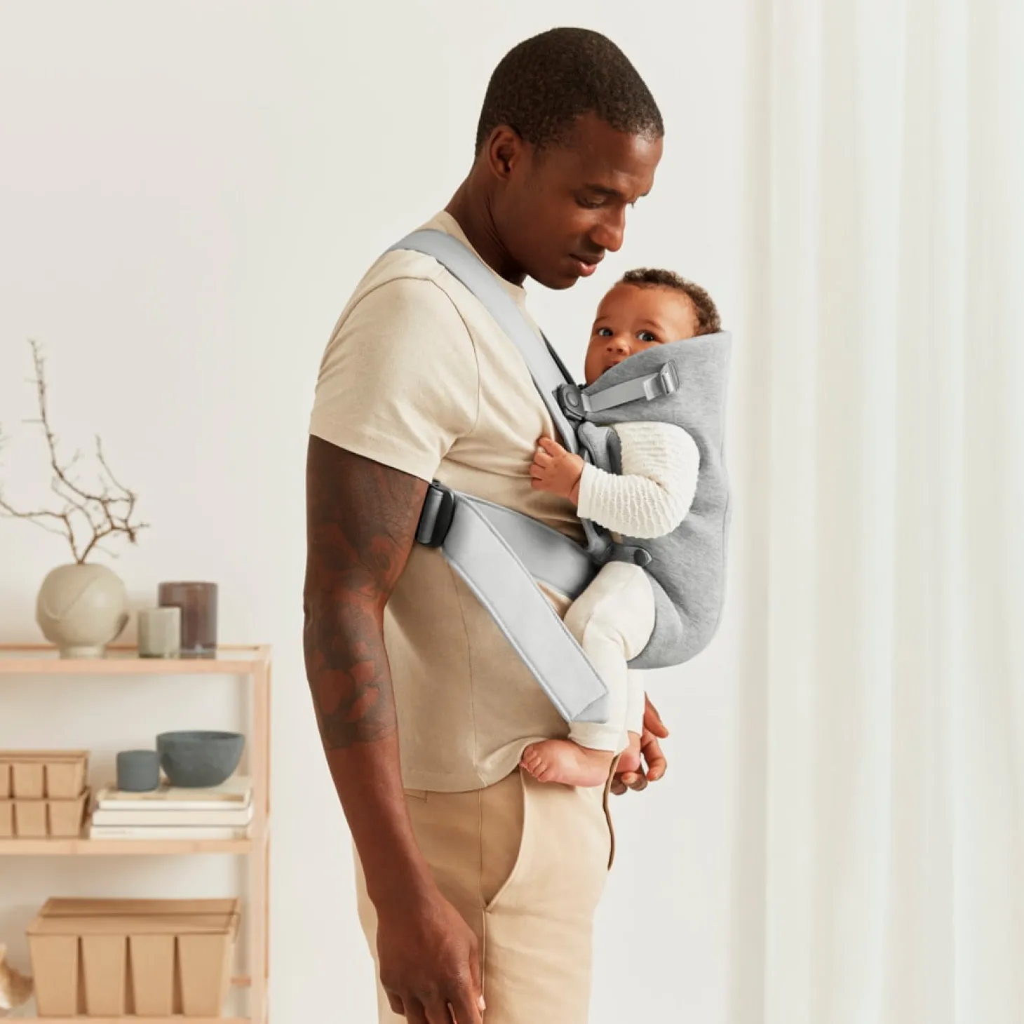 BabyBjörn Porte-bébé Mini Jersey Gris Clair, Jersey 3D