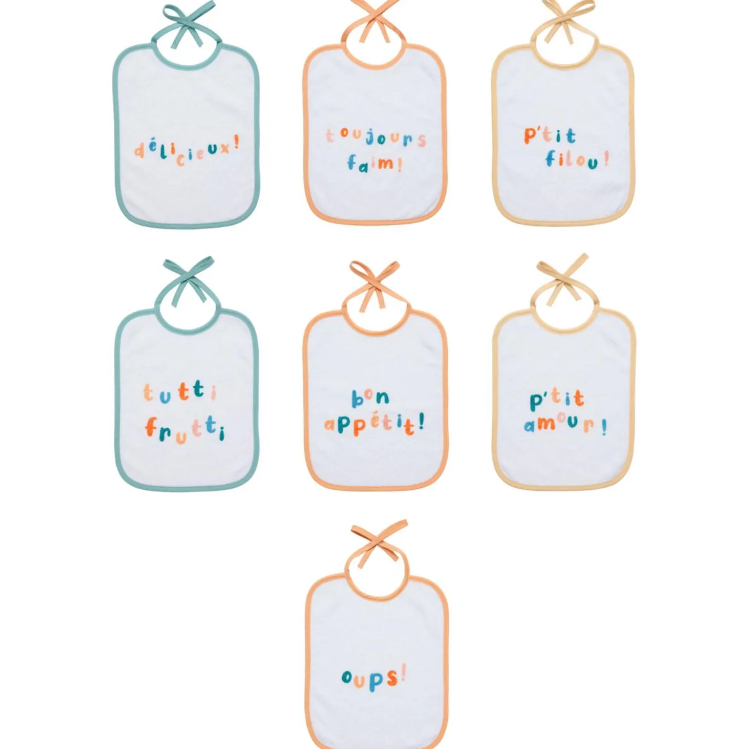 BabyCalin Lot de 7 Bavoirs Message 0 - 6 mois