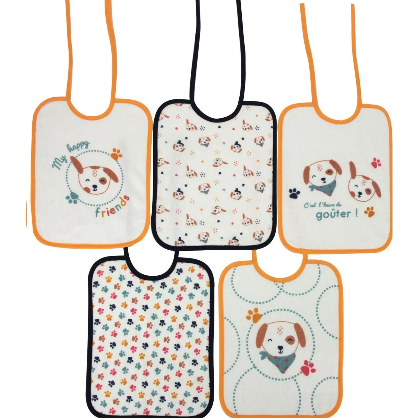 BabyCalin Lot de 5 Bavoirs Toutou 0 - 6 mois