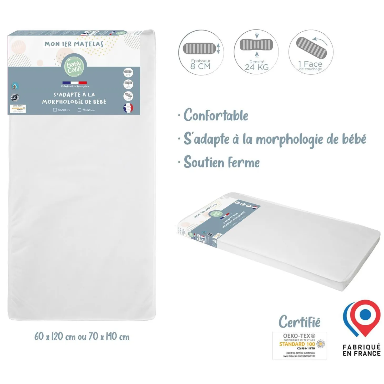 BabyCalin Mon 1er Matelas Blanc 70x140 cm