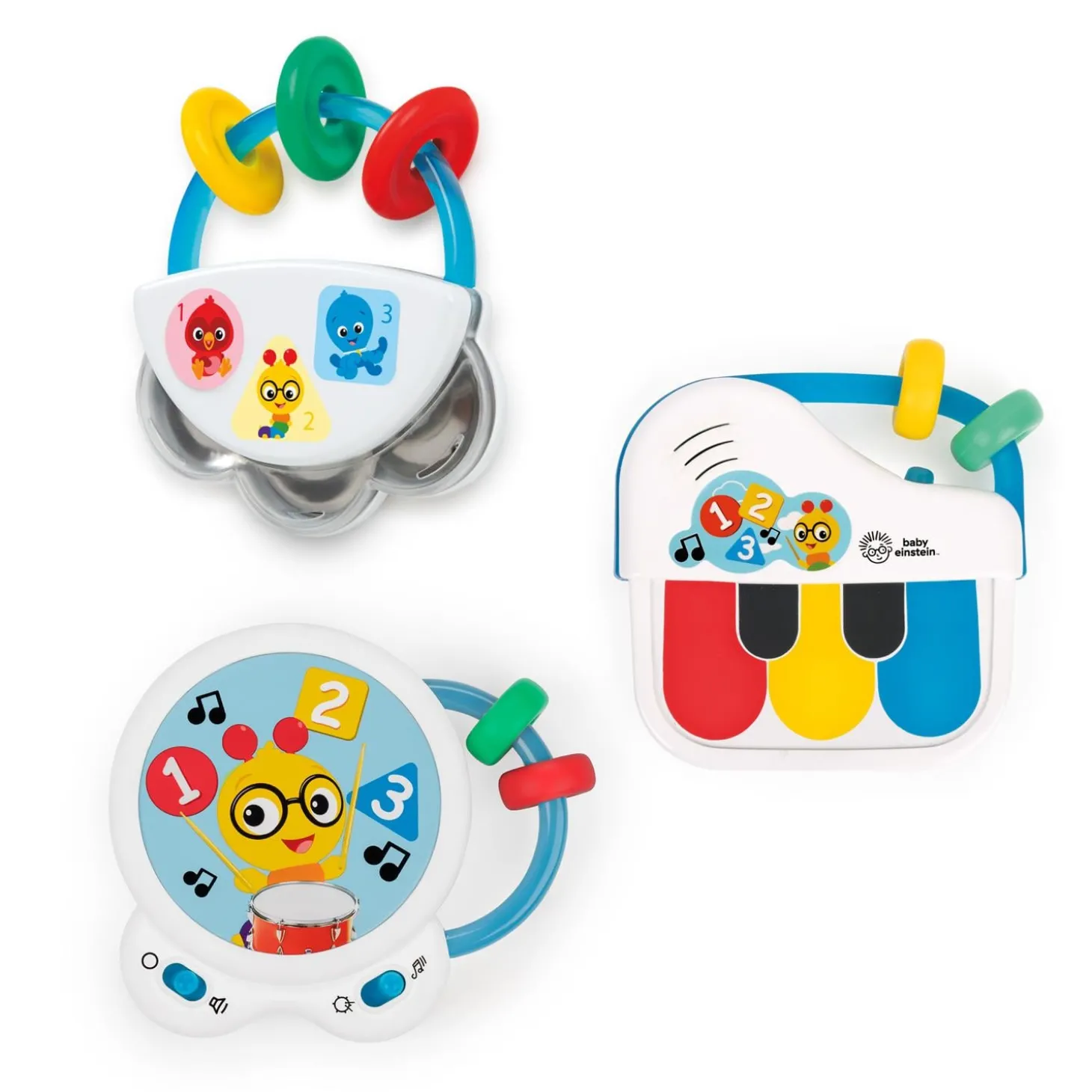 Baby Einstein Set de 3 jouets musicaux Tambour/piano/hochet Multicolore