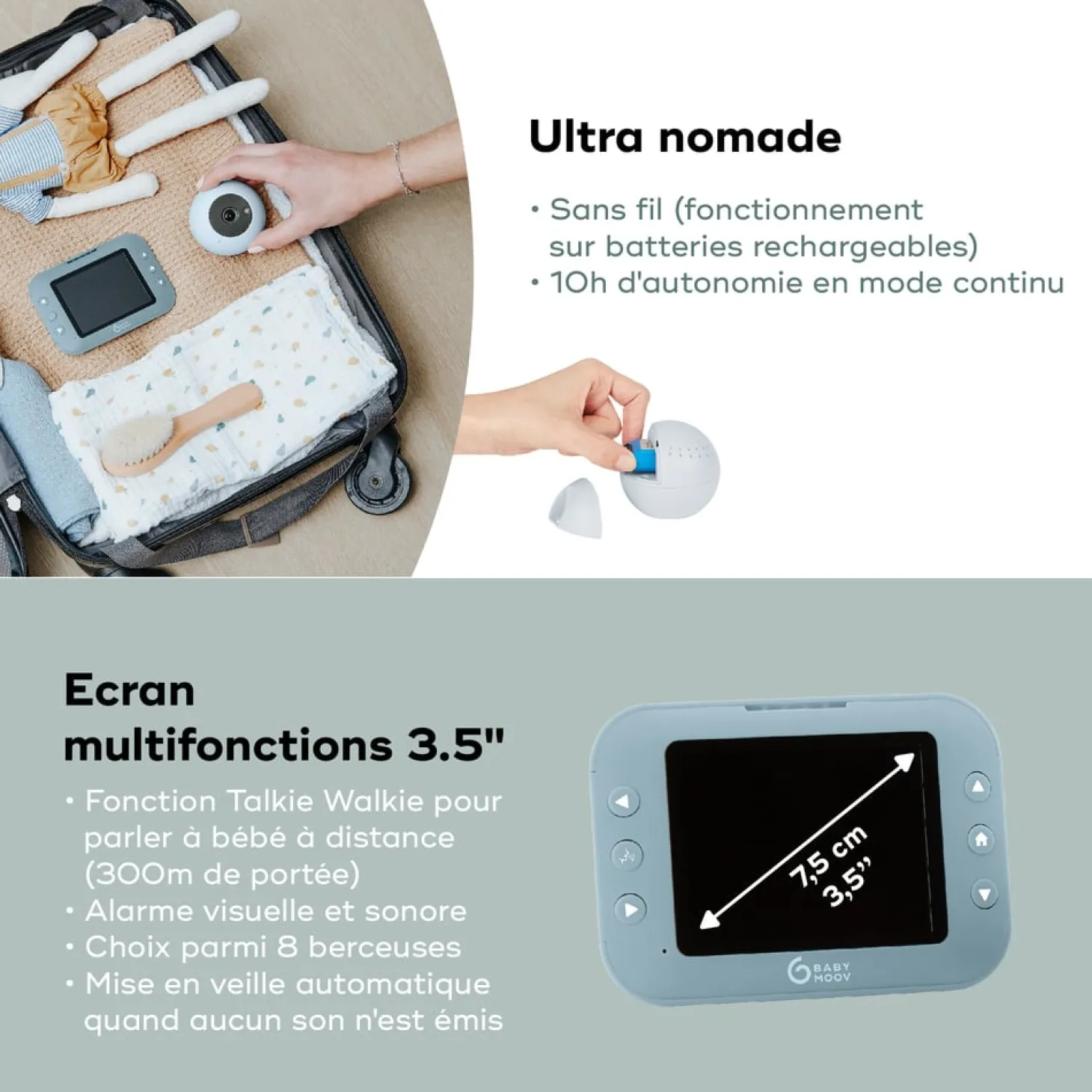 Babymoov Babyphone vidéo Yoo Roll Bleu
