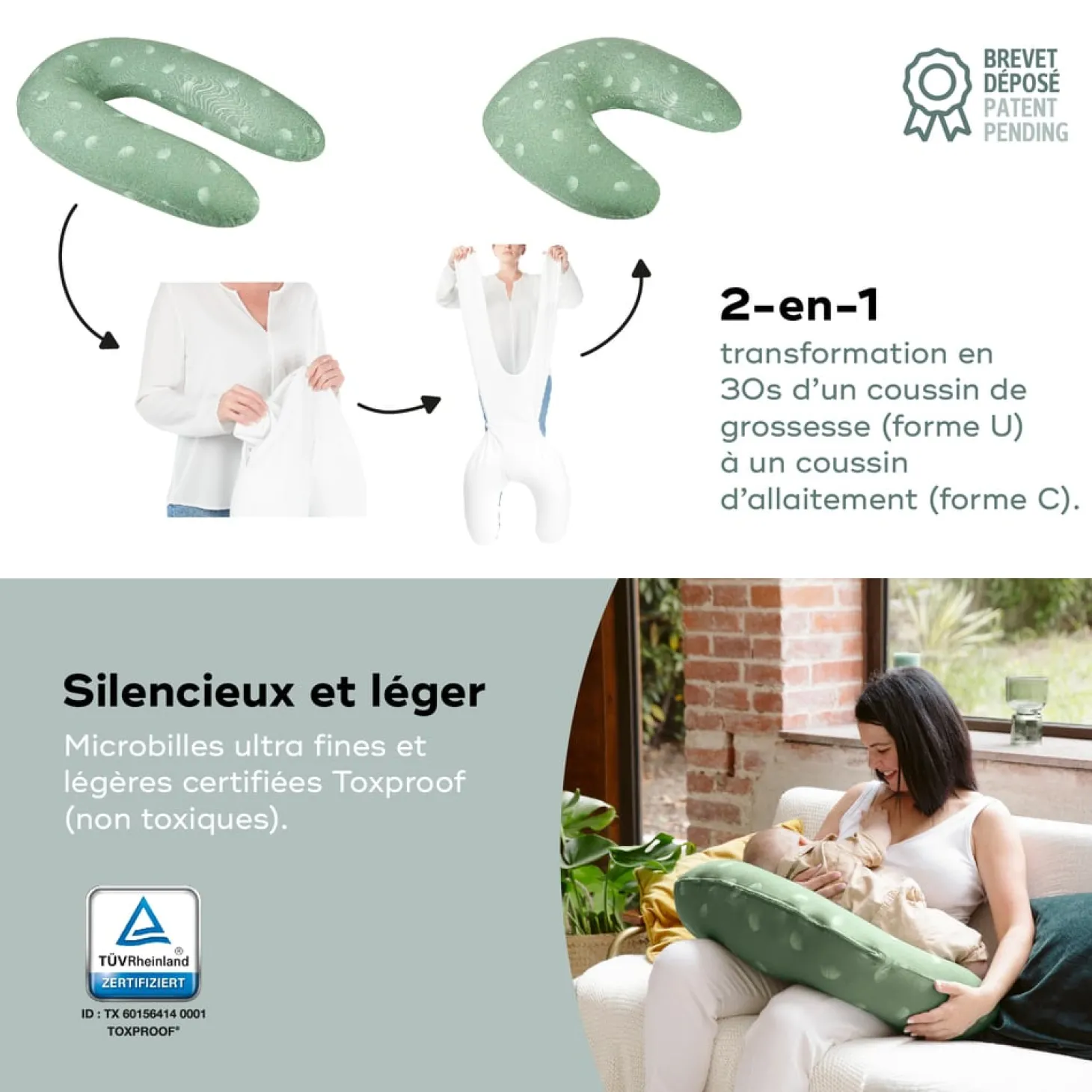 Babymoov Coussin de maternité 2 en 1 Wind Vert