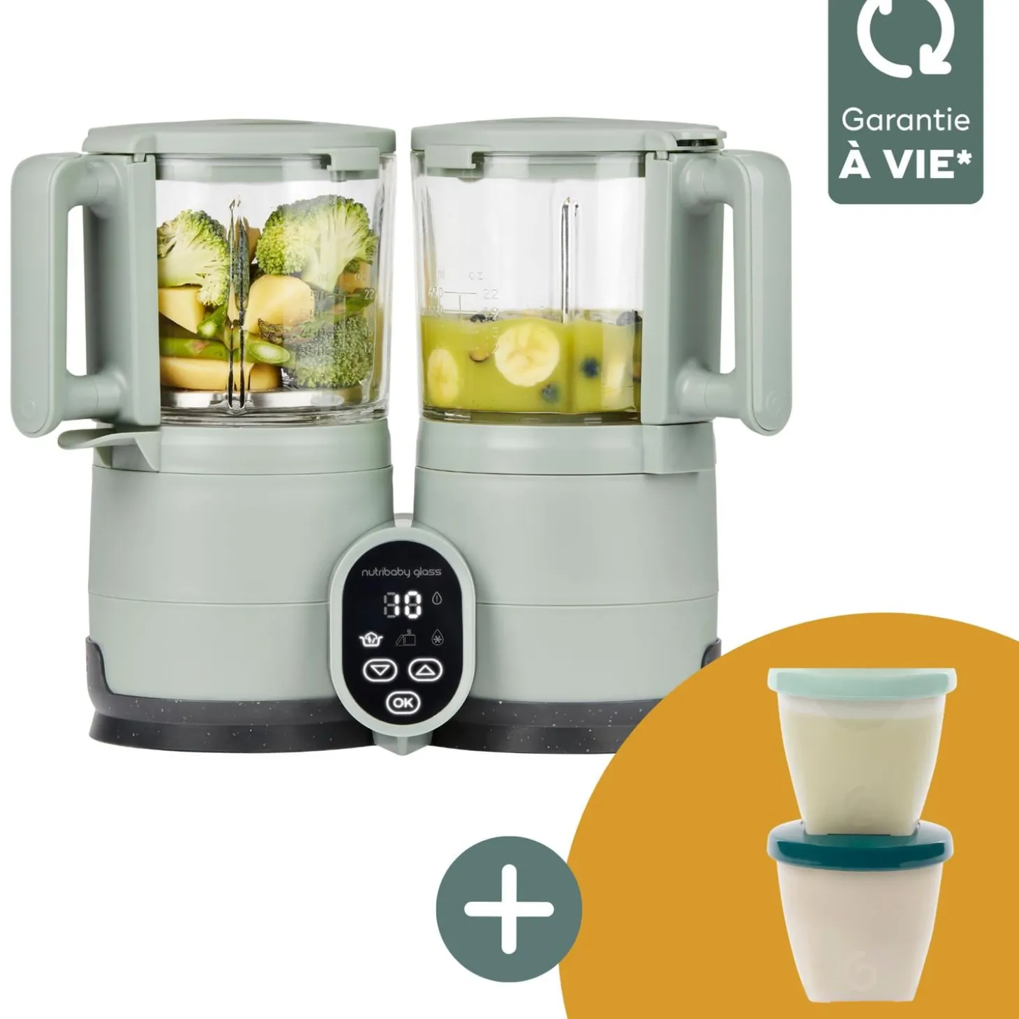 Babymoov Pack Nutribaby Glass multifonction + 2 Babybols Green Celadon