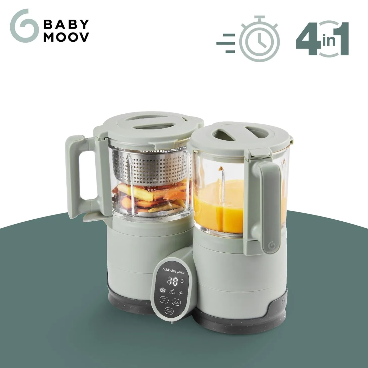 Babymoov Pack Nutribaby Glass multifonction + 2 Babybols Green Celadon