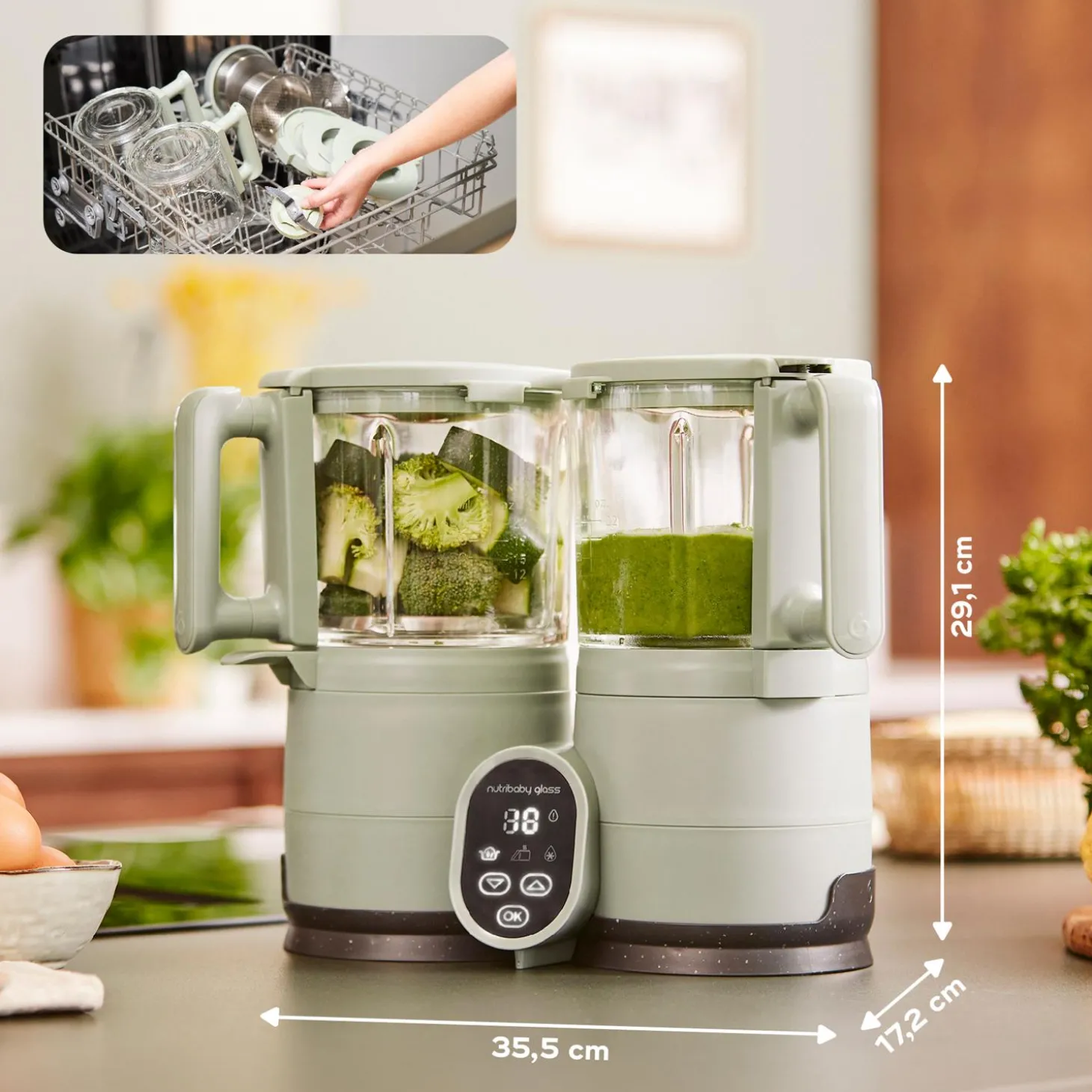 Babymoov Pack Nutribaby Glass multifonction + 2 Babybols Green Celadon