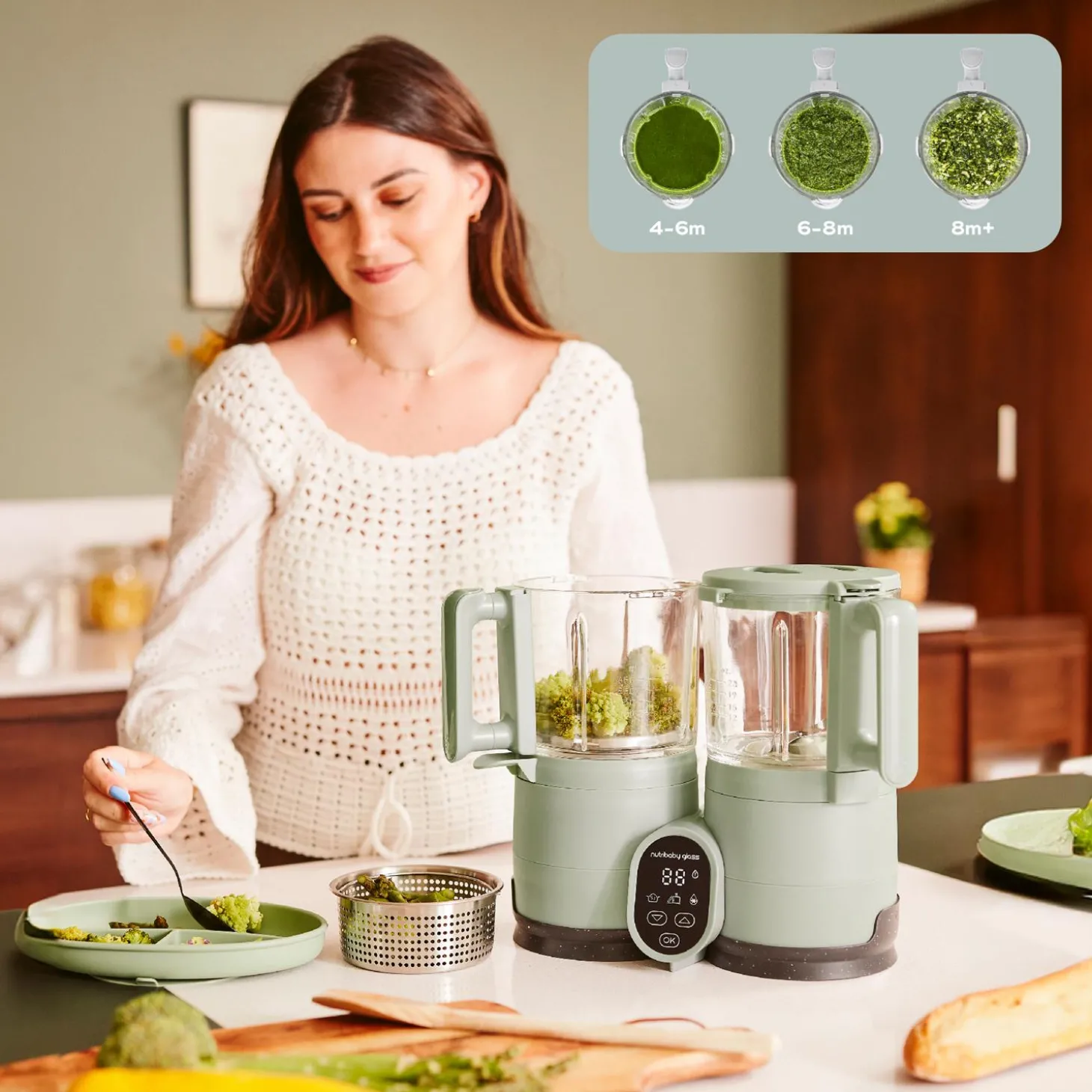 Babymoov Pack Nutribaby Glass multifonction + 2 Babybols Green Celadon