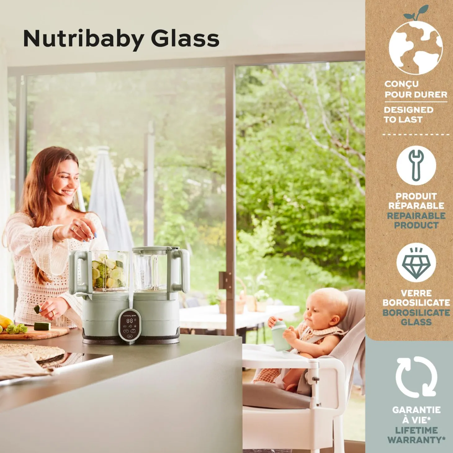 Babymoov Pack Nutribaby Glass multifonction + 2 Babybols Green Celadon