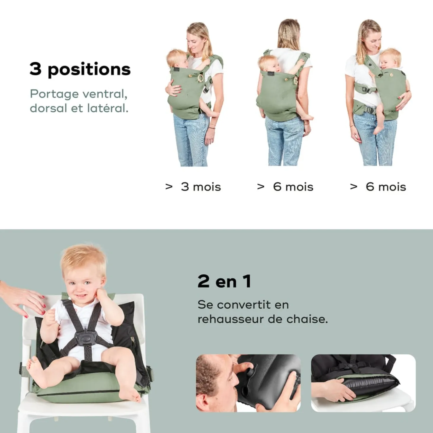 Babymoov Porte bébé évolutif Moov & Boost Vert Sauge